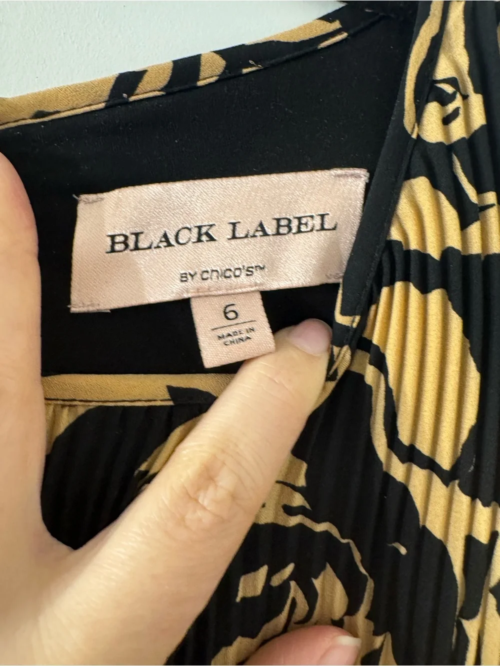 Chico's Black and Gold Floral Pleated Maxi Dress